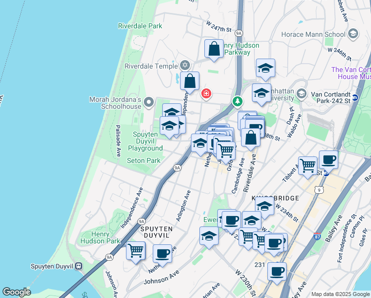 map of restaurants, bars, coffee shops, grocery stores, and more near in The Bronx