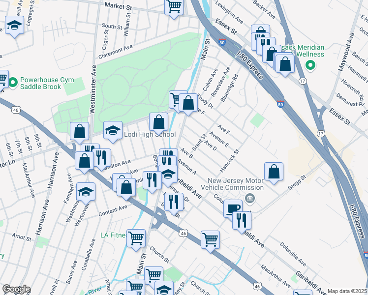 map of restaurants, bars, coffee shops, grocery stores, and more near 16 Avenue C in Lodi