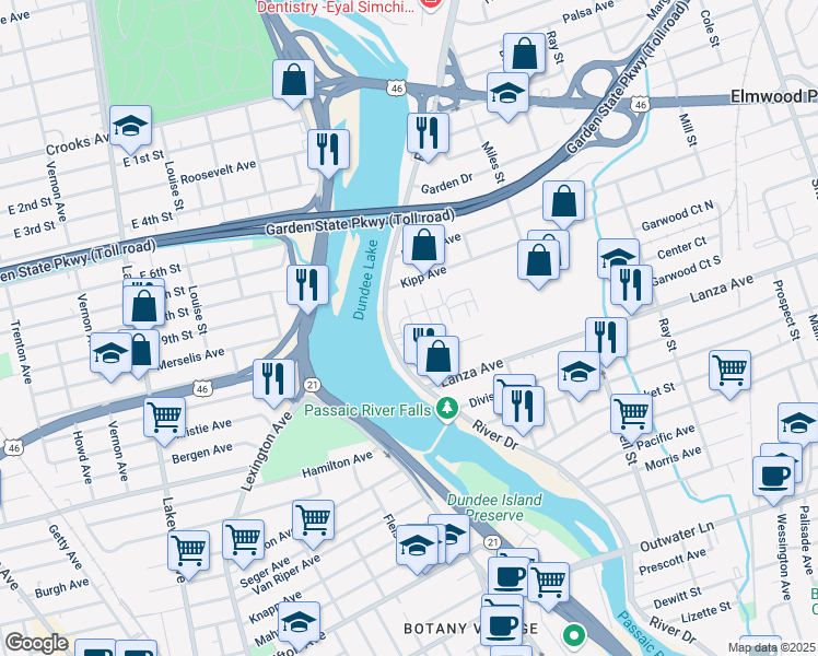 map of restaurants, bars, coffee shops, grocery stores, and more near 11 Clover Lane in Garfield
