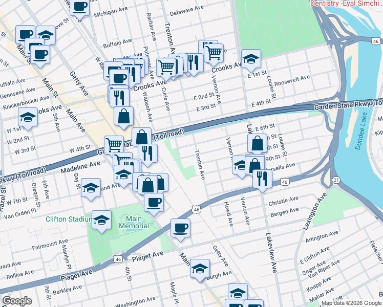 map of restaurants, bars, coffee shops, grocery stores, and more near 257 East 6th Street in Clifton