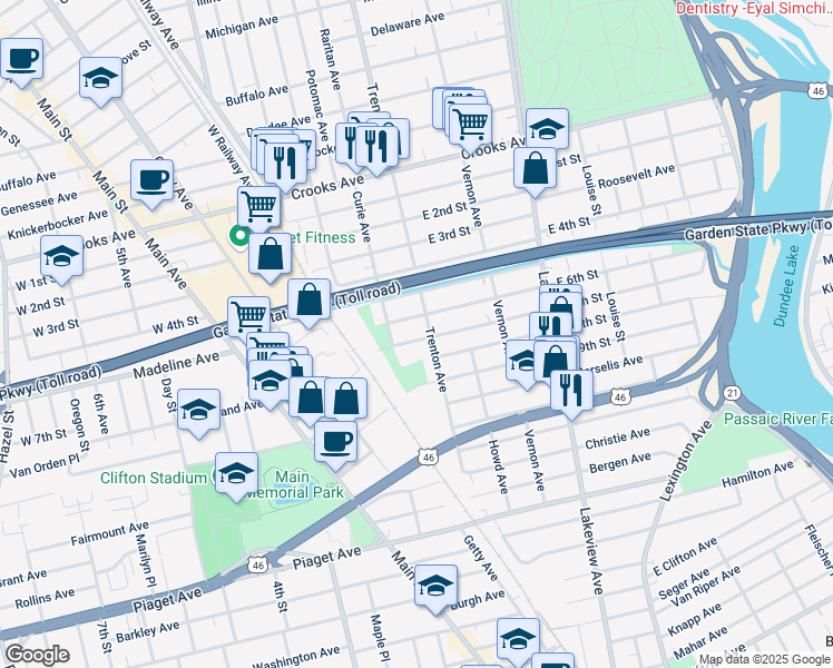 map of restaurants, bars, coffee shops, grocery stores, and more near 257 East 6th Street in Clifton