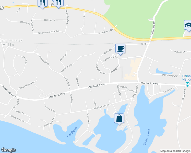 map of restaurants, bars, coffee shops, grocery stores, and more near 16 Scotch Mist Lane in Southampton