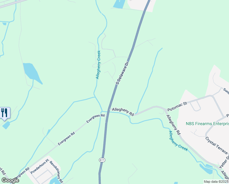 map of restaurants, bars, coffee shops, grocery stores, and more near 1597 South Delaware Drive in Mount Bethel