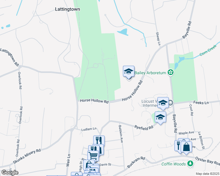 map of restaurants, bars, coffee shops, grocery stores, and more near in Locust Valley