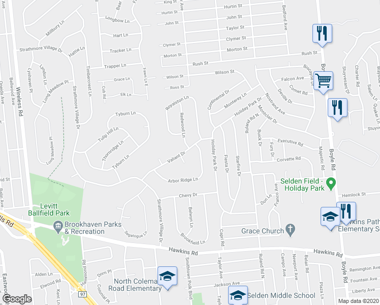 map of restaurants, bars, coffee shops, grocery stores, and more near 10 Valiant Drive in Centereach