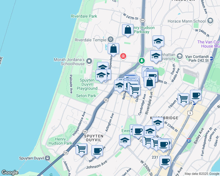 map of restaurants, bars, coffee shops, grocery stores, and more near in The Bronx