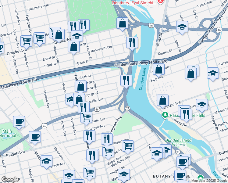 map of restaurants, bars, coffee shops, grocery stores, and more near 23 Haines Avenue in Clifton