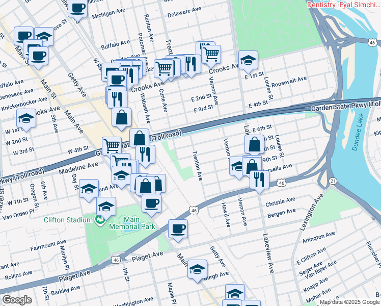 map of restaurants, bars, coffee shops, grocery stores, and more near 257 East 6th Street in Clifton