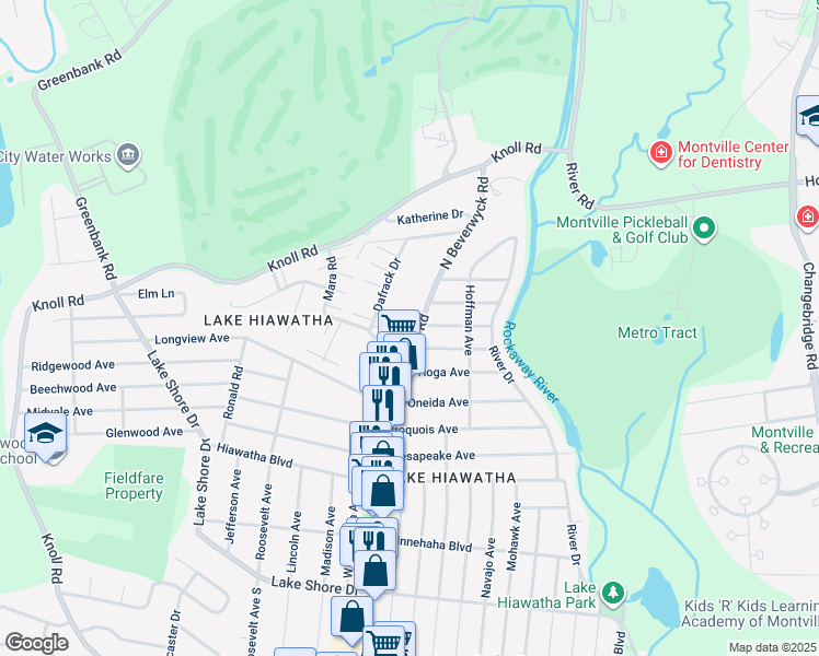 map of restaurants, bars, coffee shops, grocery stores, and more near 199A North Beverwyck Road in Parsippany-Troy Hills