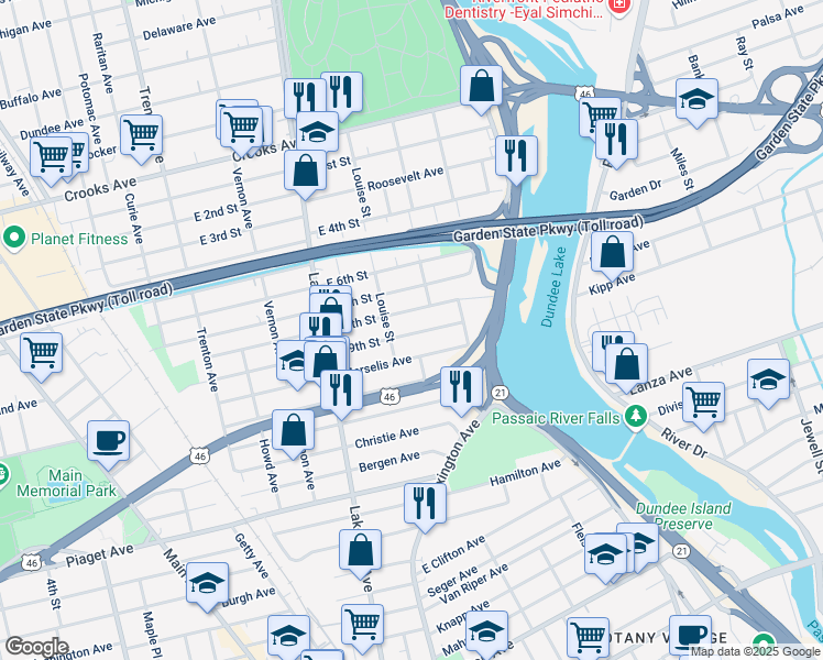 map of restaurants, bars, coffee shops, grocery stores, and more near 28 East 9th Street in Clifton