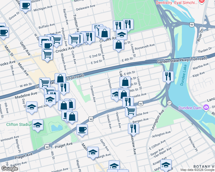 map of restaurants, bars, coffee shops, grocery stores, and more near 187 East 7th Street in Clifton