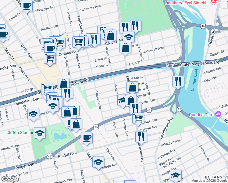 map of restaurants, bars, coffee shops, grocery stores, and more near 187 East 7th Street in Clifton