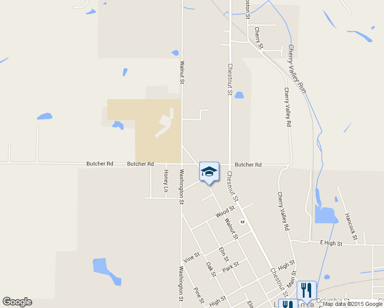 map of restaurants, bars, coffee shops, grocery stores, and more near 499 Walnut Street in Leetonia