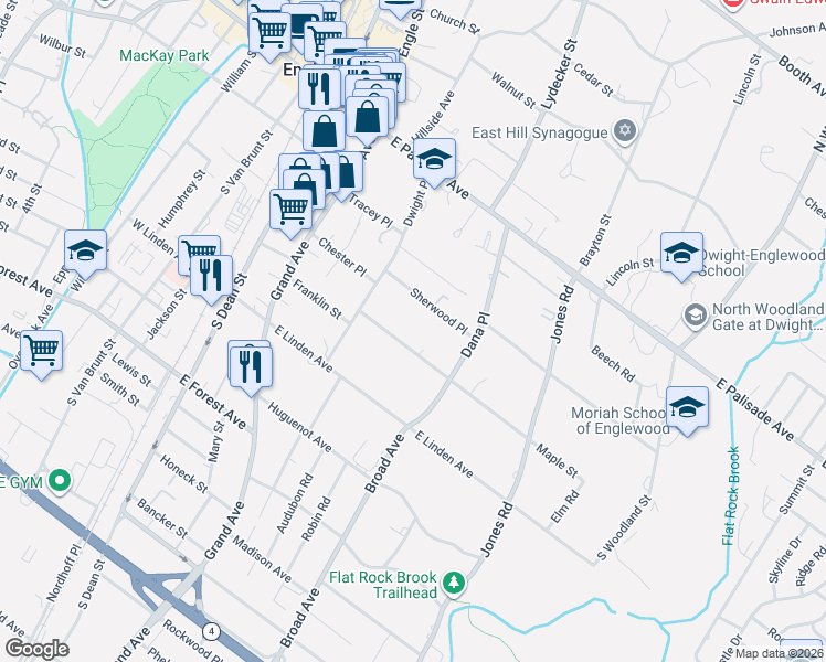 map of restaurants, bars, coffee shops, grocery stores, and more near 178 Sherwood Place in Englewood