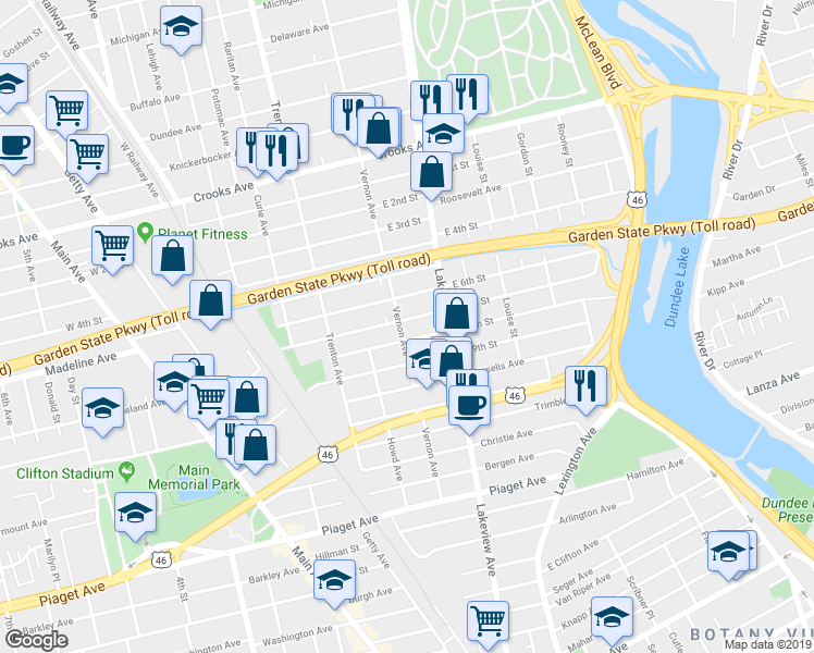 map of restaurants, bars, coffee shops, grocery stores, and more near 187 E 7th St in Clifton