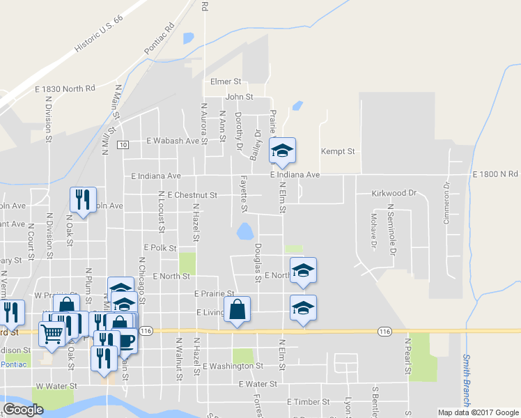 map of restaurants, bars, coffee shops, grocery stores, and more near 709 East Meade Street in Pontiac