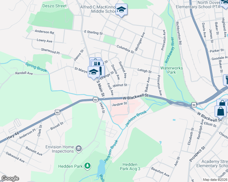 map of restaurants, bars, coffee shops, grocery stores, and more near 11 Grover Road in Dover