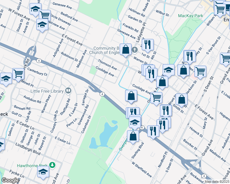 map of restaurants, bars, coffee shops, grocery stores, and more near 359 Alfred Avenue in Teaneck