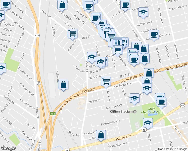 map of restaurants, bars, coffee shops, grocery stores, and more near 222 West 3rd Street in Clifton