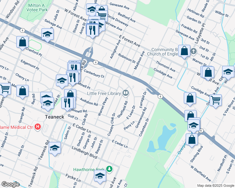 map of restaurants, bars, coffee shops, grocery stores, and more near 987 Phelps Road in Teaneck