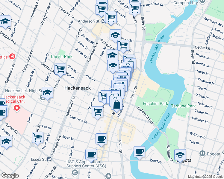 map of restaurants, bars, coffee shops, grocery stores, and more near 276 State Street in Hackensack