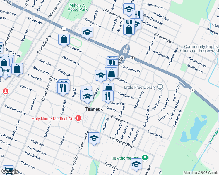 map of restaurants, bars, coffee shops, grocery stores, and more near 932 Commonwealth Drive in Teaneck