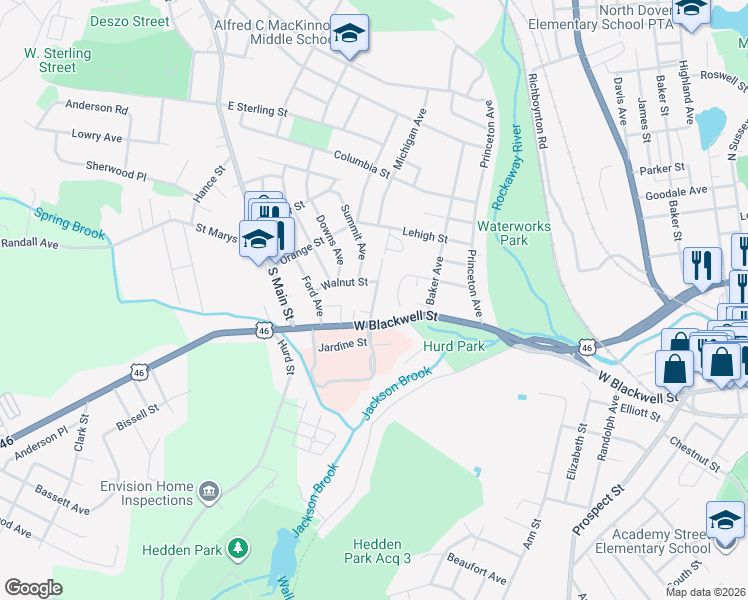 map of restaurants, bars, coffee shops, grocery stores, and more near 10 North Elk Avenue in Dover