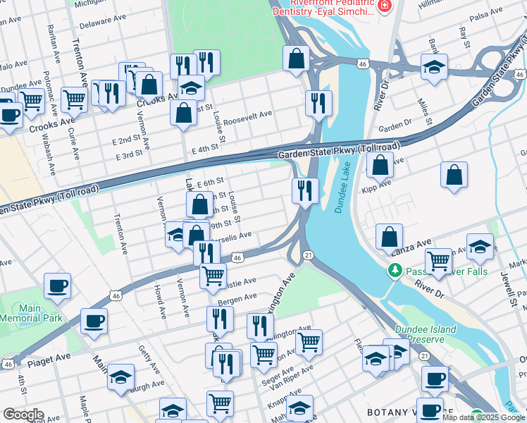 map of restaurants, bars, coffee shops, grocery stores, and more near 28 East 9th Street in Clifton