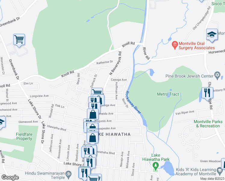 map of restaurants, bars, coffee shops, grocery stores, and more near 2 Oswego Avenue in Parsippany-Troy Hills