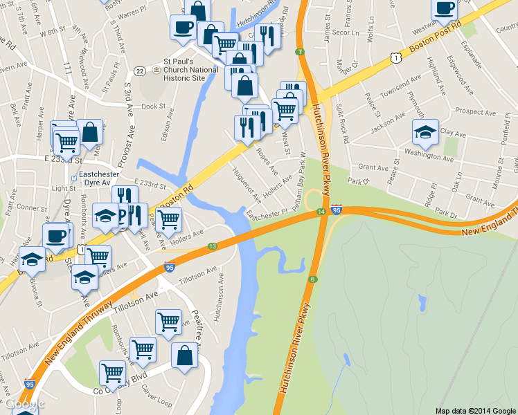 map of restaurants, bars, coffee shops, grocery stores, and more near 2516 Hollers Ave in Bronx