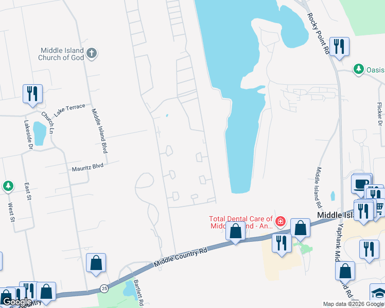 map of restaurants, bars, coffee shops, grocery stores, and more near 725 Spring Lake Drive in Middle Island