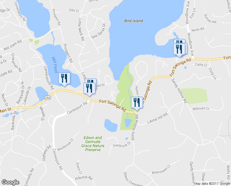map of restaurants, bars, coffee shops, grocery stores, and more near 4 Bull Calf Lane in Centerport