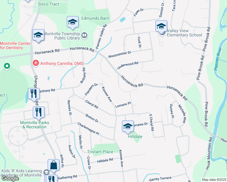 map of restaurants, bars, coffee shops, grocery stores, and more near 15 Woodland Road in Montville