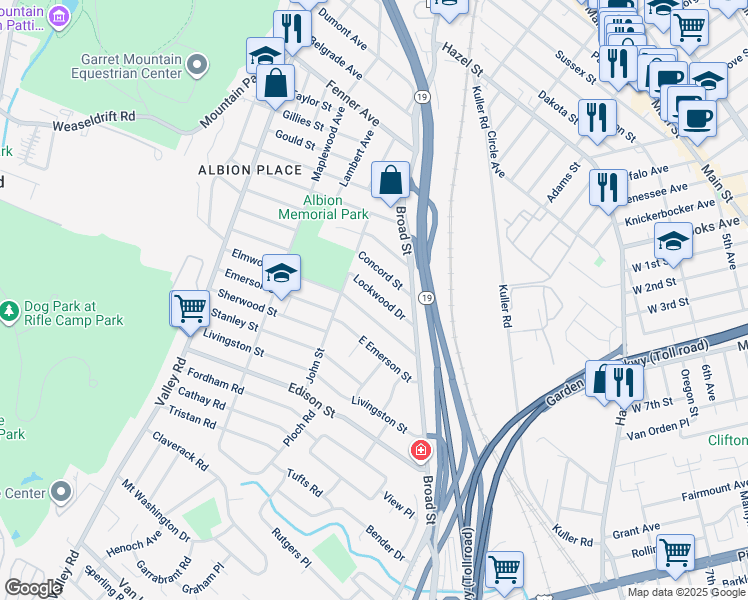 map of restaurants, bars, coffee shops, grocery stores, and more near 45 Lockwood Drive in Clifton