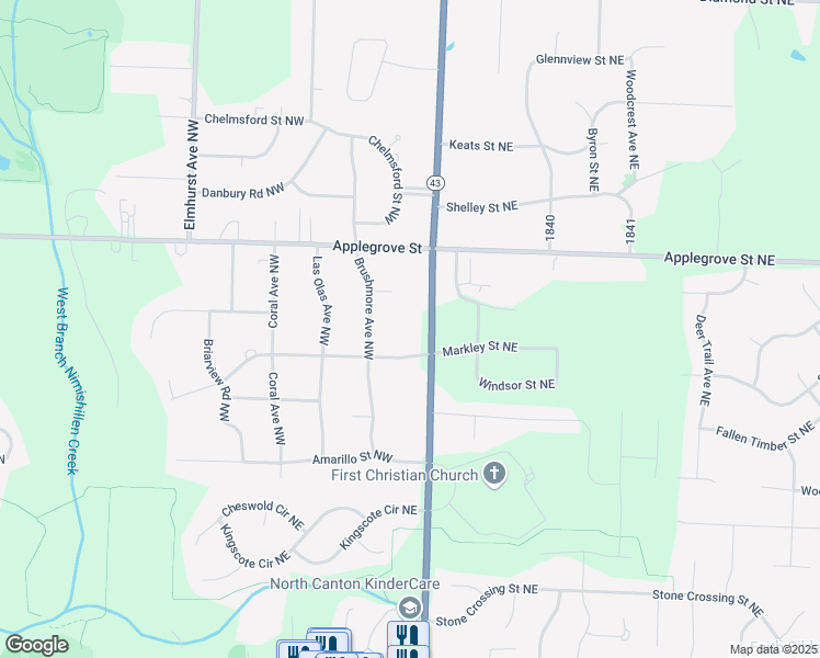map of restaurants, bars, coffee shops, grocery stores, and more near 7225 Market Avenue North in Canton