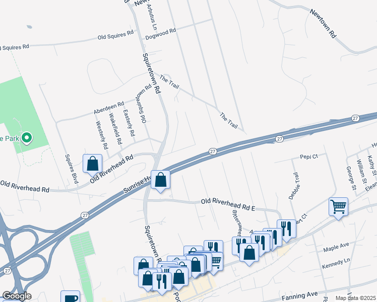 map of restaurants, bars, coffee shops, grocery stores, and more near 10 Wards Path in Hampton Bays
