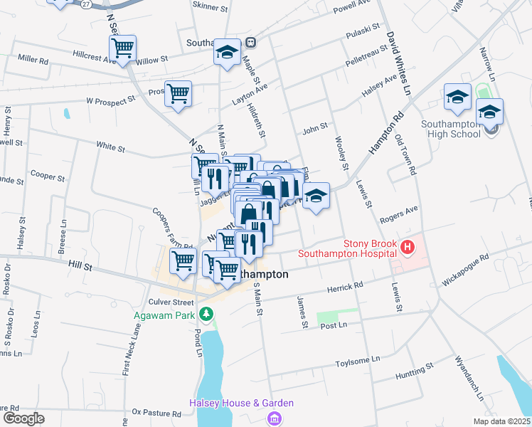 map of restaurants, bars, coffee shops, grocery stores, and more near 30 Nugent Street in Southampton