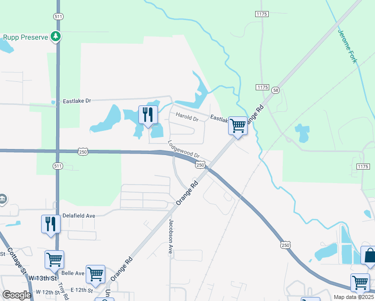 map of restaurants, bars, coffee shops, grocery stores, and more near 60 Lodgewood Drive in Ashland