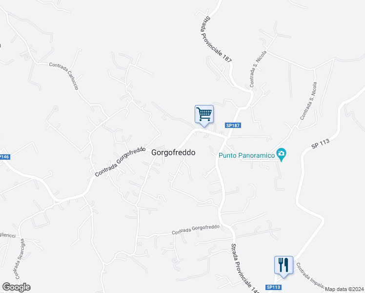 map of restaurants, bars, coffee shops, grocery stores, and more near 146 Contrada Gorgofreddo in Gorgofreddo