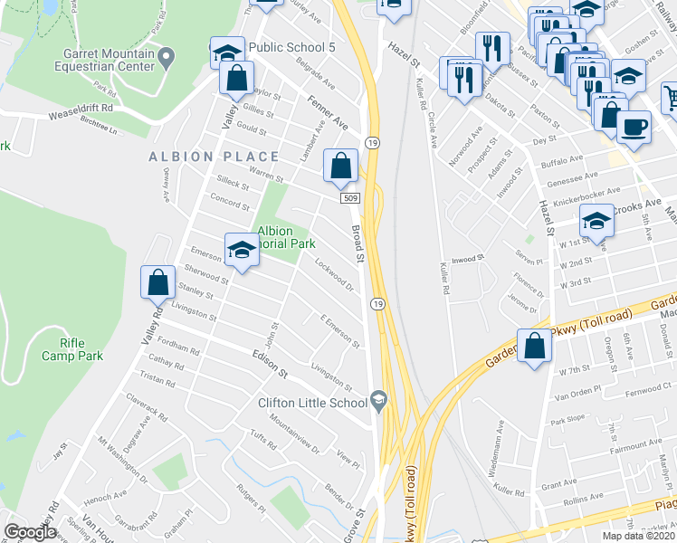 map of restaurants, bars, coffee shops, grocery stores, and more near 34 Lockwood Drive in Clifton