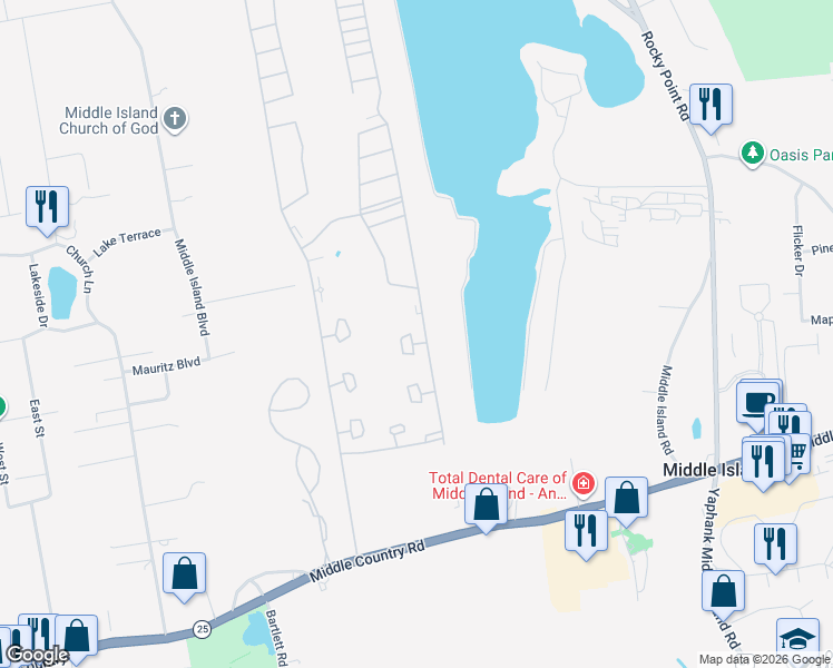 map of restaurants, bars, coffee shops, grocery stores, and more near 725 Spring Lake Drive in Middle Island