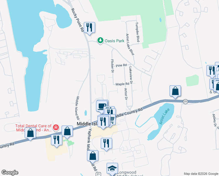 map of restaurants, bars, coffee shops, grocery stores, and more near 411 Tudor Lane in Middle Island