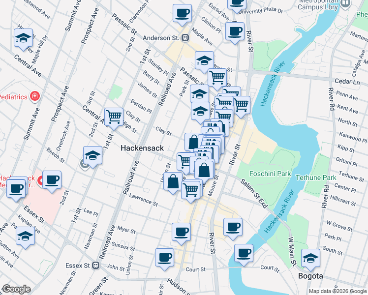 map of restaurants, bars, coffee shops, grocery stores, and more near 274 Union Street in Hackensack
