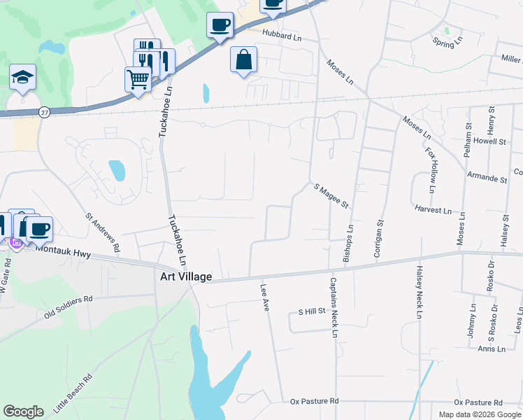 map of restaurants, bars, coffee shops, grocery stores, and more near 51 Pleasant Lane in Southampton
