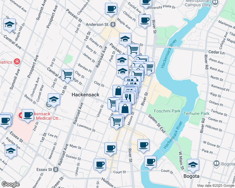 map of restaurants, bars, coffee shops, grocery stores, and more near 276 State Street in Hackensack