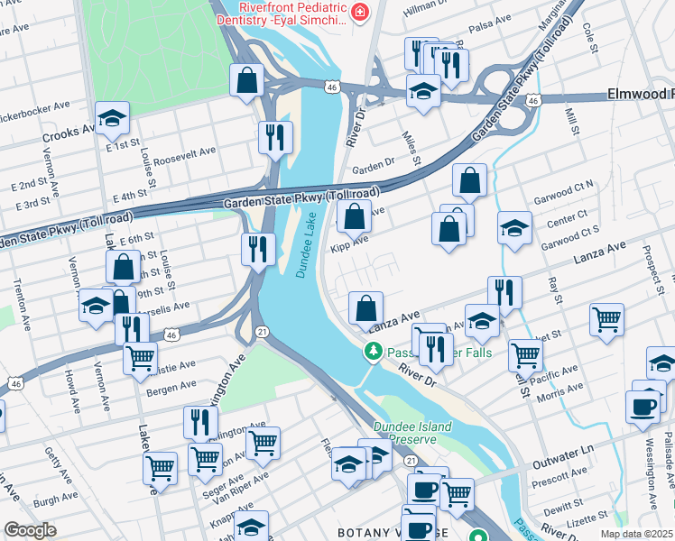 map of restaurants, bars, coffee shops, grocery stores, and more near 11 Clover Lane in Garfield