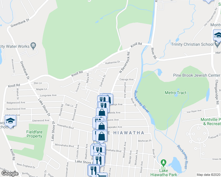 map of restaurants, bars, coffee shops, grocery stores, and more near 199A North Beverwyck Road in Parsippany-Troy Hills