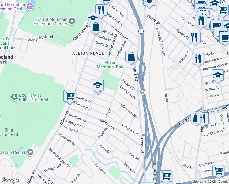 map of restaurants, bars, coffee shops, grocery stores, and more near 97 Elmwood Drive in Clifton