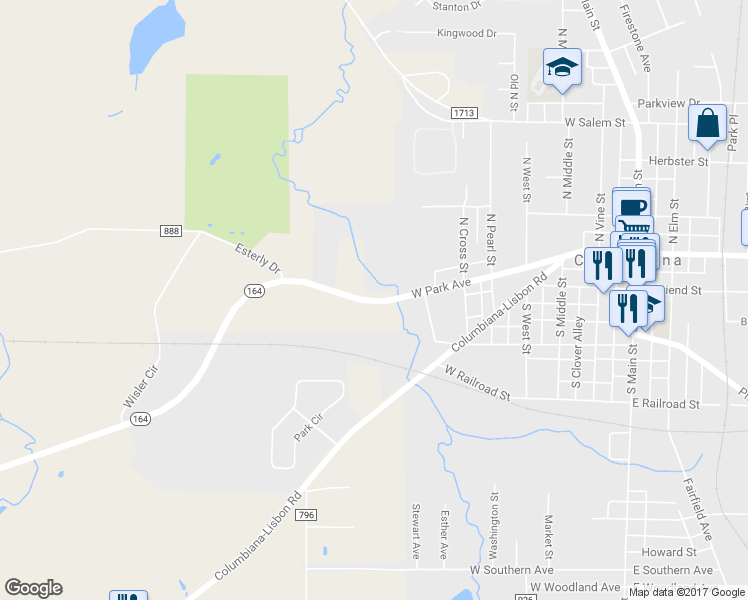 map of restaurants, bars, coffee shops, grocery stores, and more near 42144 Columbiana-Lisbon Road in Columbiana