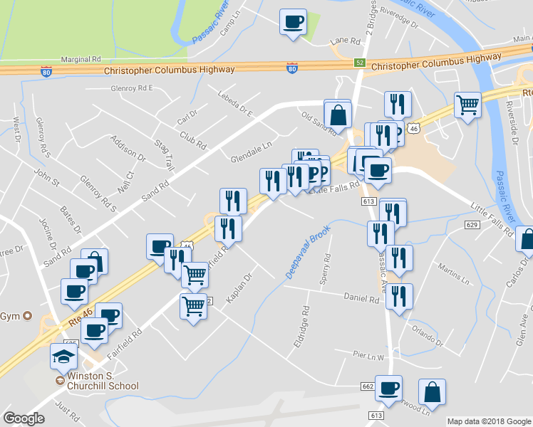map of restaurants, bars, coffee shops, grocery stores, and more near 412 Fairfield Road in Fairfield